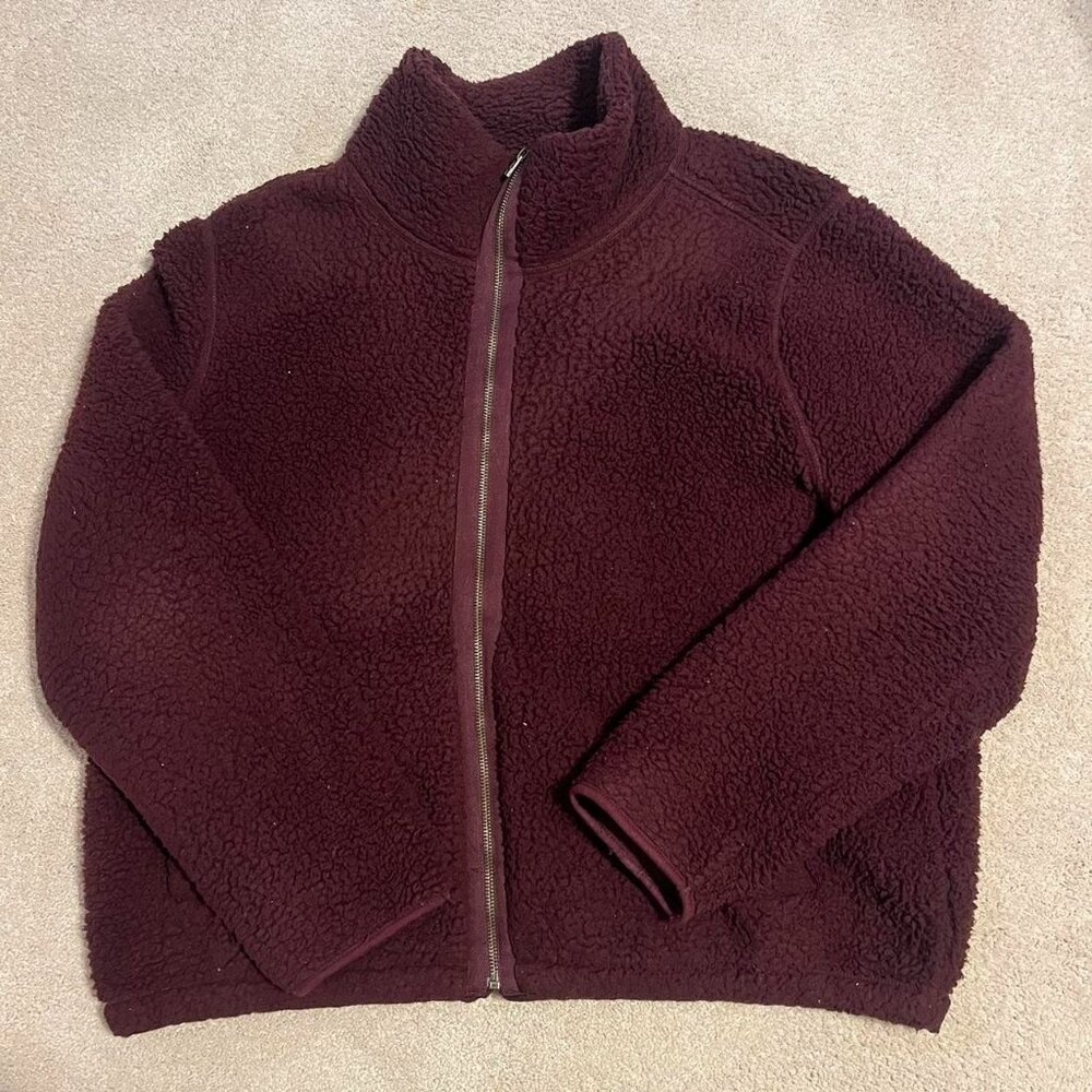 Burgundy Old Navy sherpa zip-up jacket